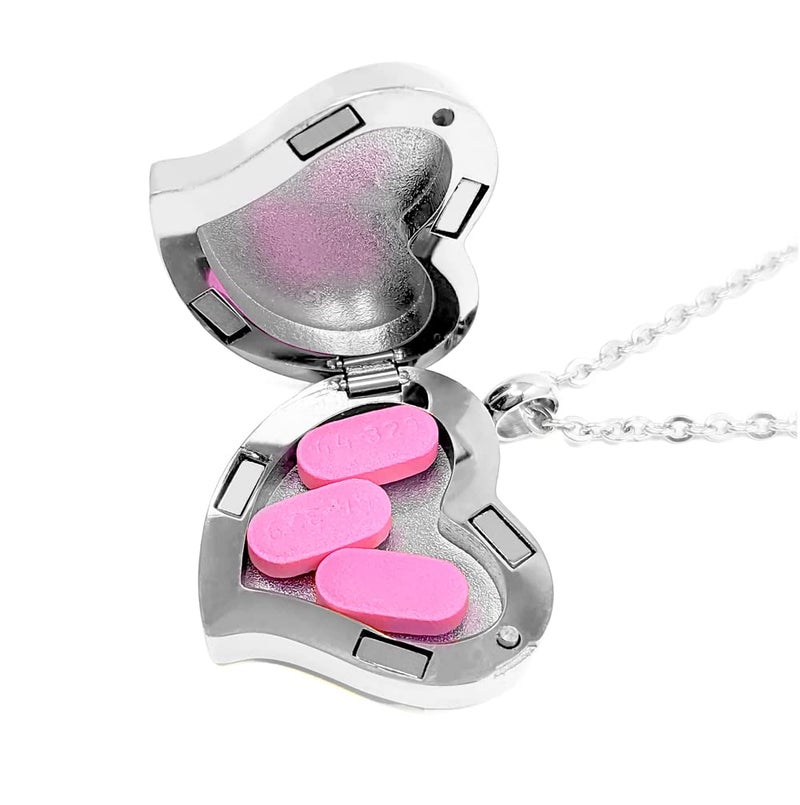 pill thing Amour Heart Pill Necklace - Polished Heart Locket with Strong Magnetic Closure - Medication Necklace - Keep Your Medication Securely with You at All Times - Locket Necklace26 Inch Chain (Silver) - Image 5